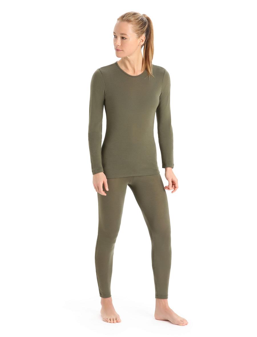 Icebreaker Merino 175 Everyday Long Sleeve Crewe Thermal Top Naisten Base Layers Oliivinvihreä | FI 1909ILHS